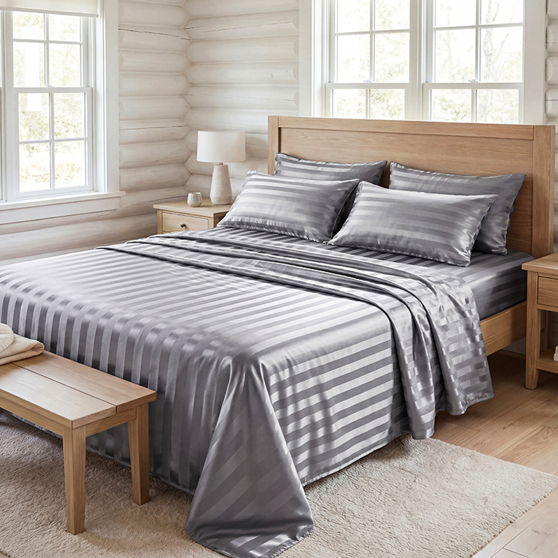 Silk Sheet Set - Kreukvrije gestreepte satijnen beddengoedset, verkoelende zijdezachte