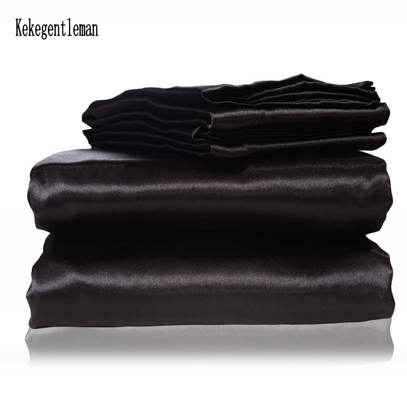 Silk Sheet Set - Satijn Zwart Beddengoed Set Met Dekbedovertrek